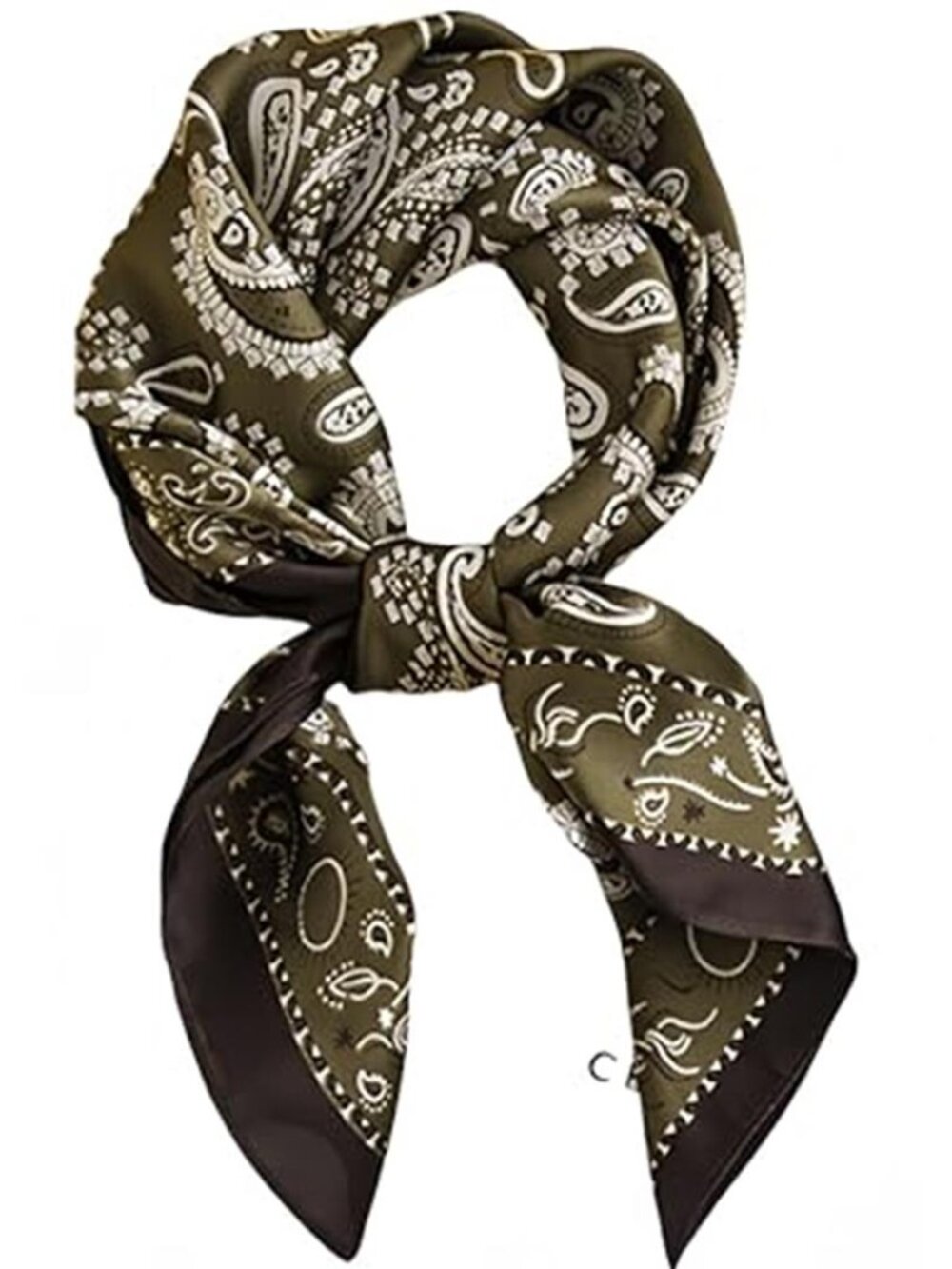 Green Brown Floral Square Scarf Polyester Voile Silk Feel 27.5" Hair Scarf